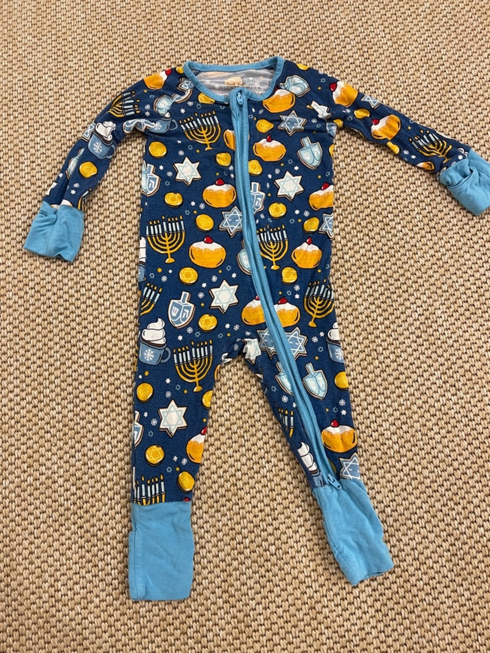 Little Sleepies Navy Hanukkah Footed One-Piece with Light Blue Trim
